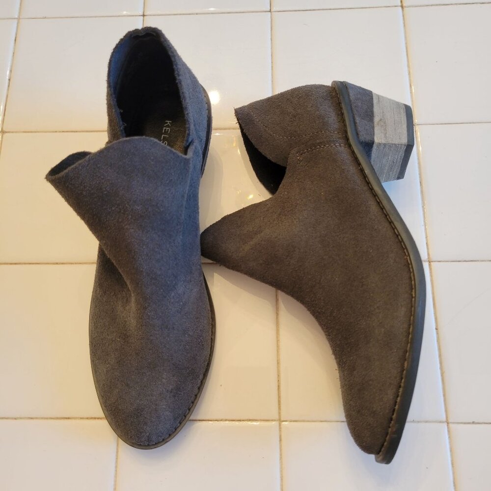 Kelsi Dagger Brooklyn Gray Suede Ankle Boots 7 KENMARE Granola Neutral Coquette